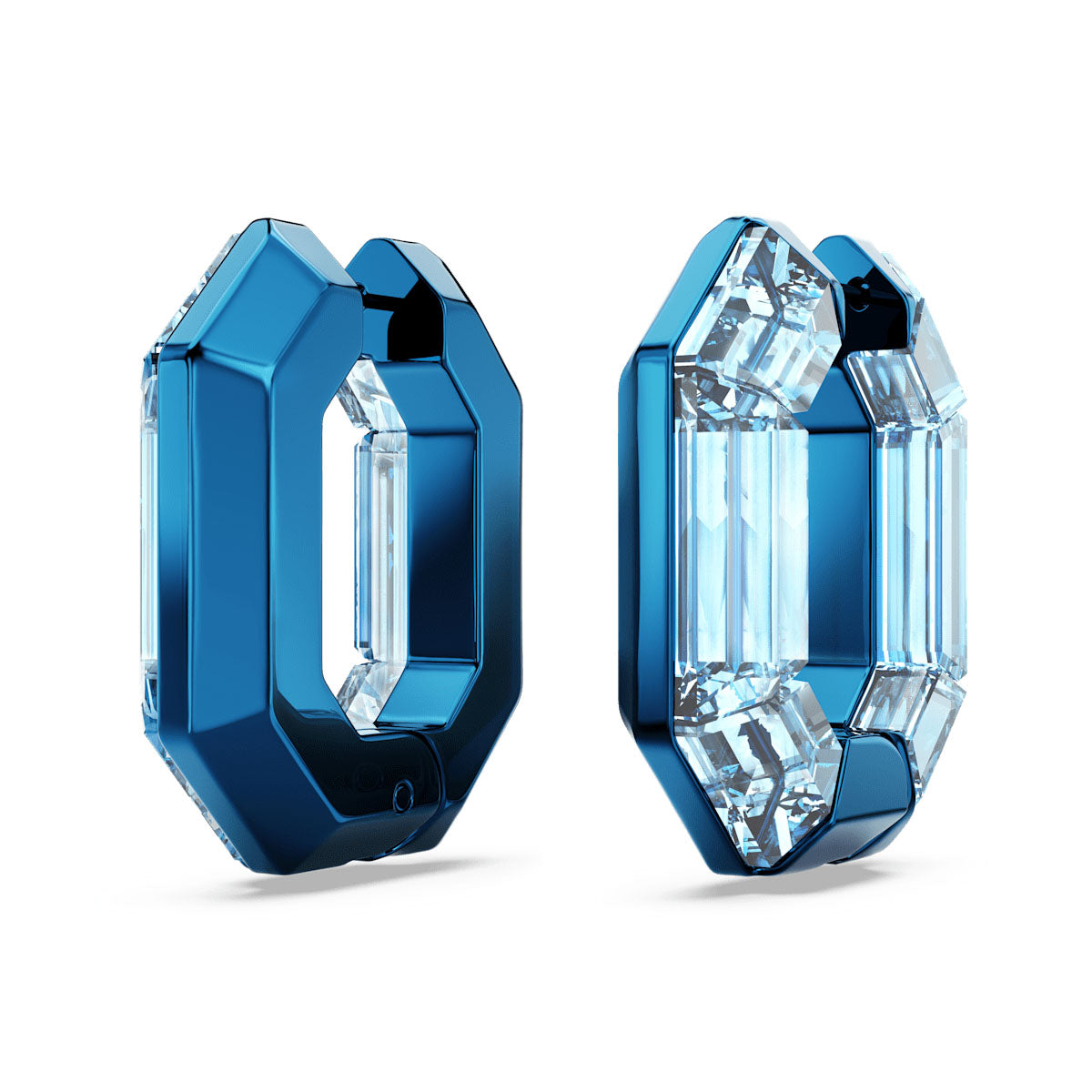 Lucent hoop earrings, Octagon shape, Small, Blue