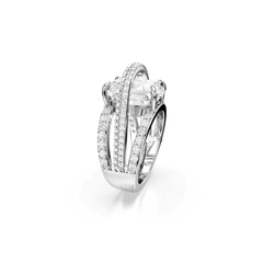 Hyperbola cocktail ring, Mixed cuts, White, Rhodium plated