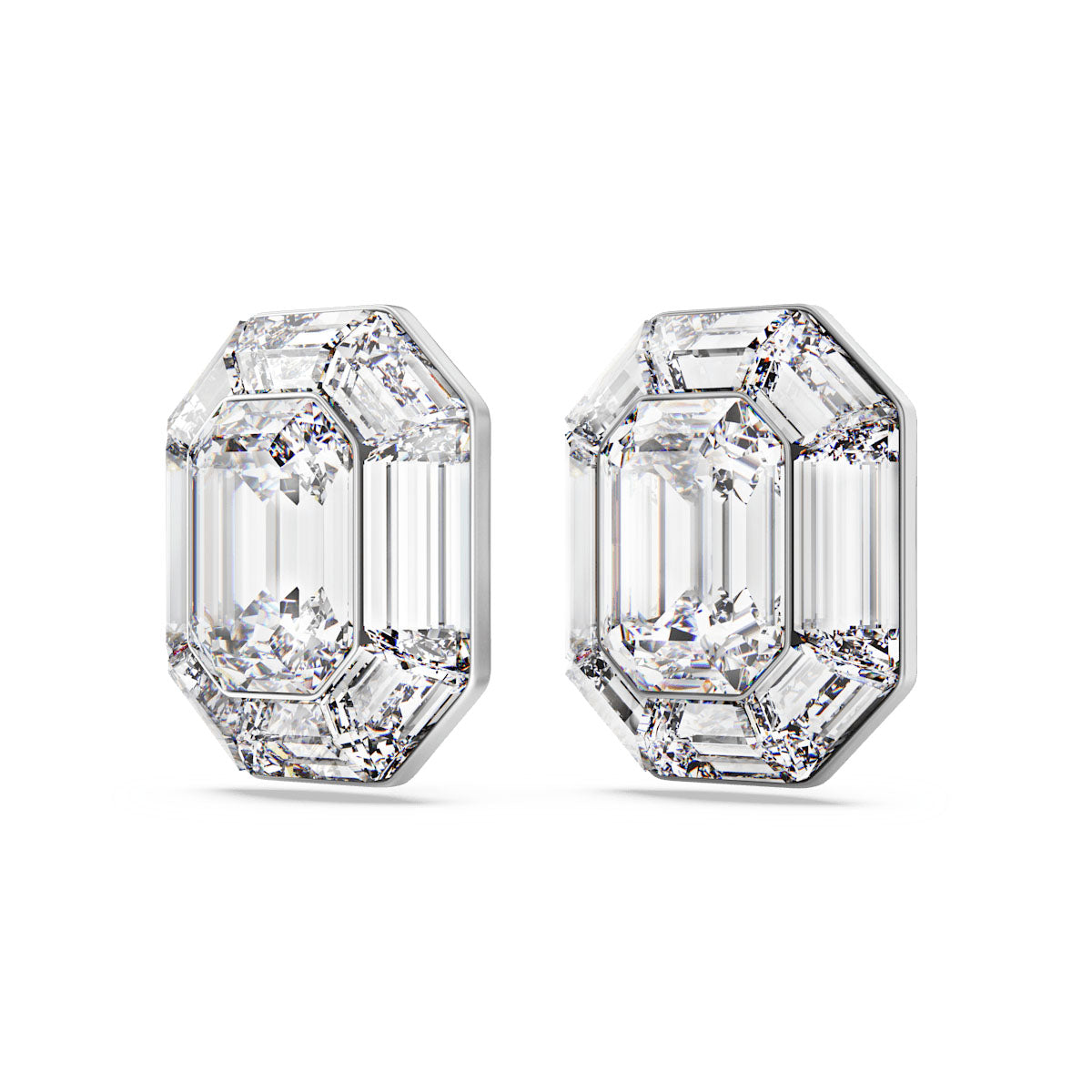 Lucent clip earrings, Octagon cut, White