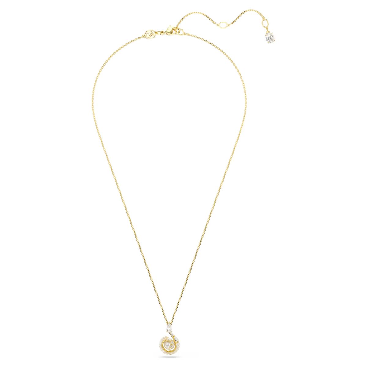 Snake pendant, Crystal pearl, Mixed cuts, Year of the Snake, White, Gold-tone plated
