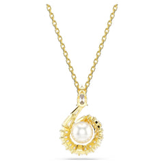 Snake pendant, Crystal pearl, Mixed cuts, Year of the Snake, White, Gold-tone plated