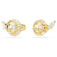 Snake stud earrings, Crystal pearl, Mixed cuts, Year of the Snake, White, Gold-tone plated