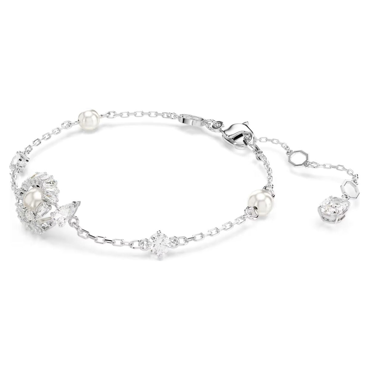 Snake bracelet, Crystal pearl, Mixed cuts, Year of the Snake, White, Rhodium plated