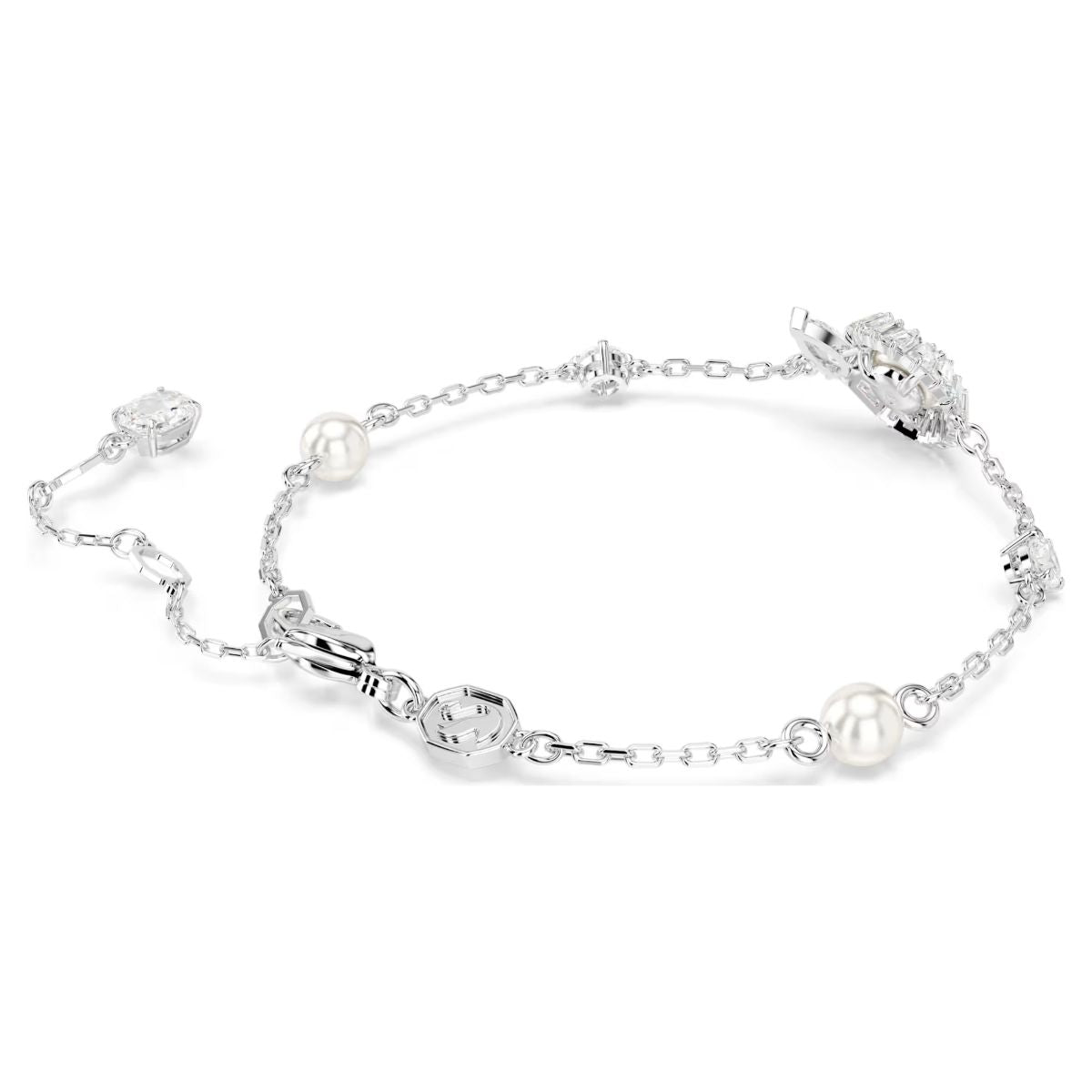 Snake bracelet, Crystal pearl, Mixed cuts, Year of the Snake, White, Rhodium plated