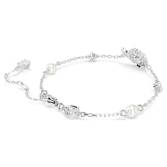 Snake bracelet, Crystal pearl, Mixed cuts, Year of the Snake, White, Rhodium plated