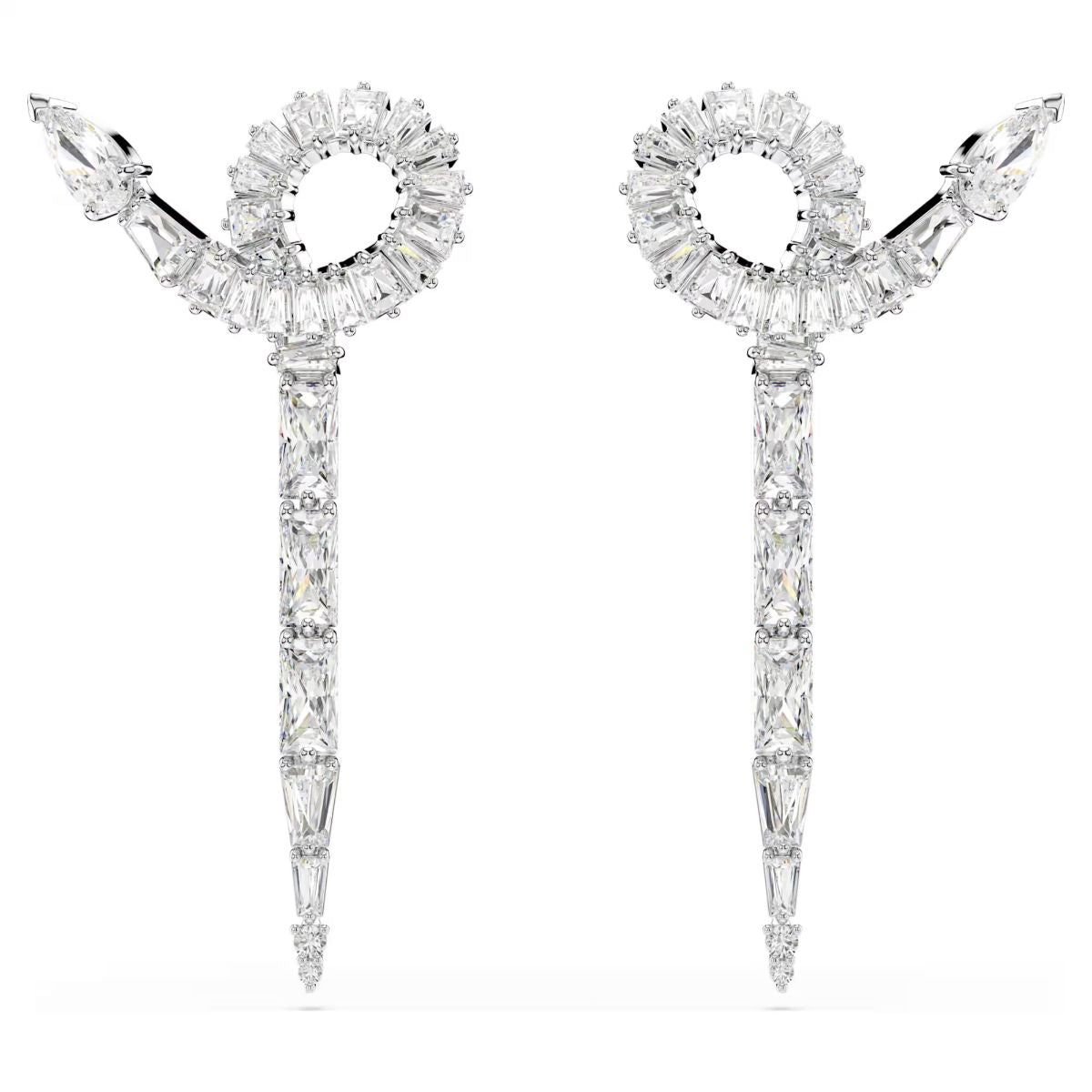 Snake drop earrings, Mixed cuts, Year of the Snake, White, Rhodium plated