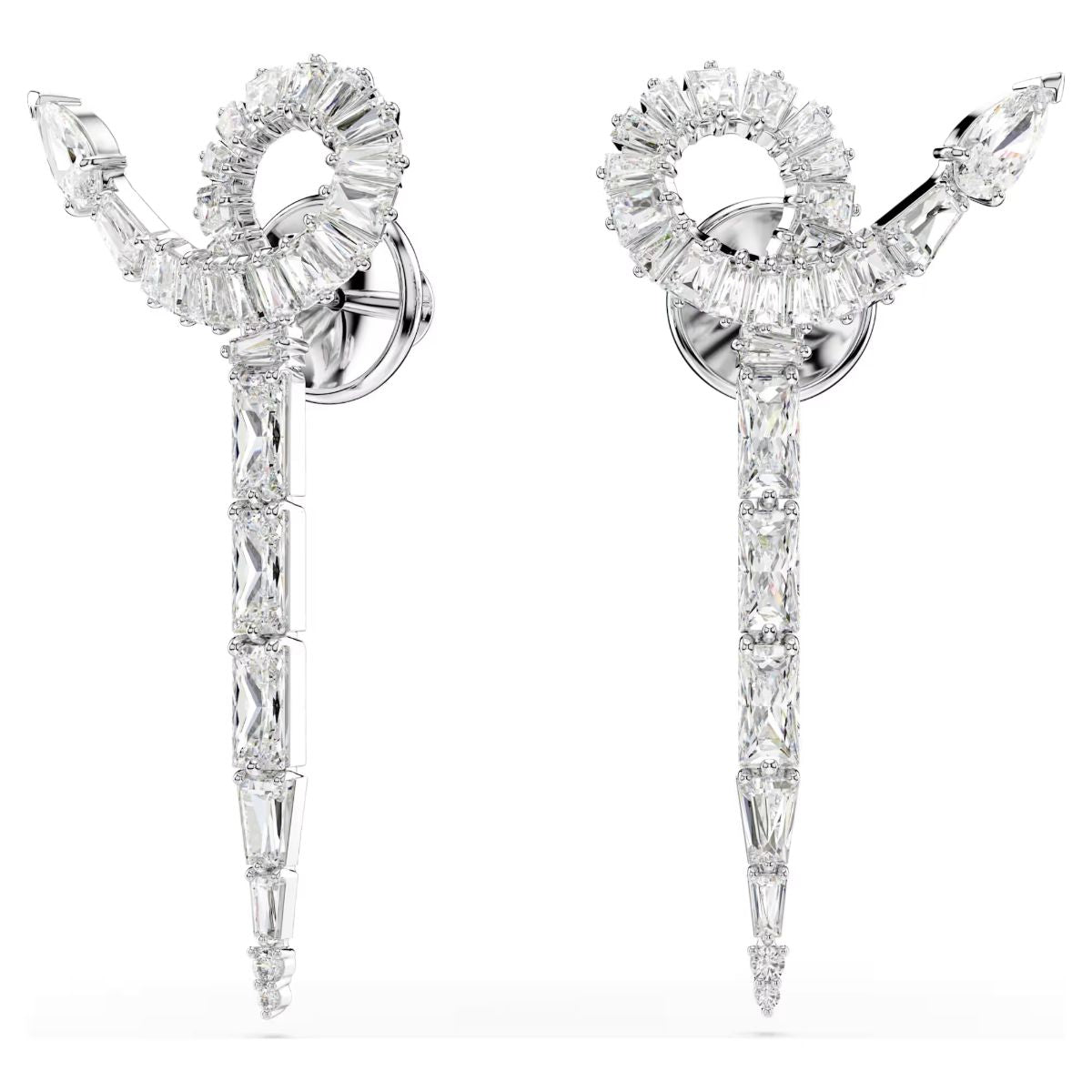 Snake drop earrings, Mixed cuts, Year of the Snake, White, Rhodium plated