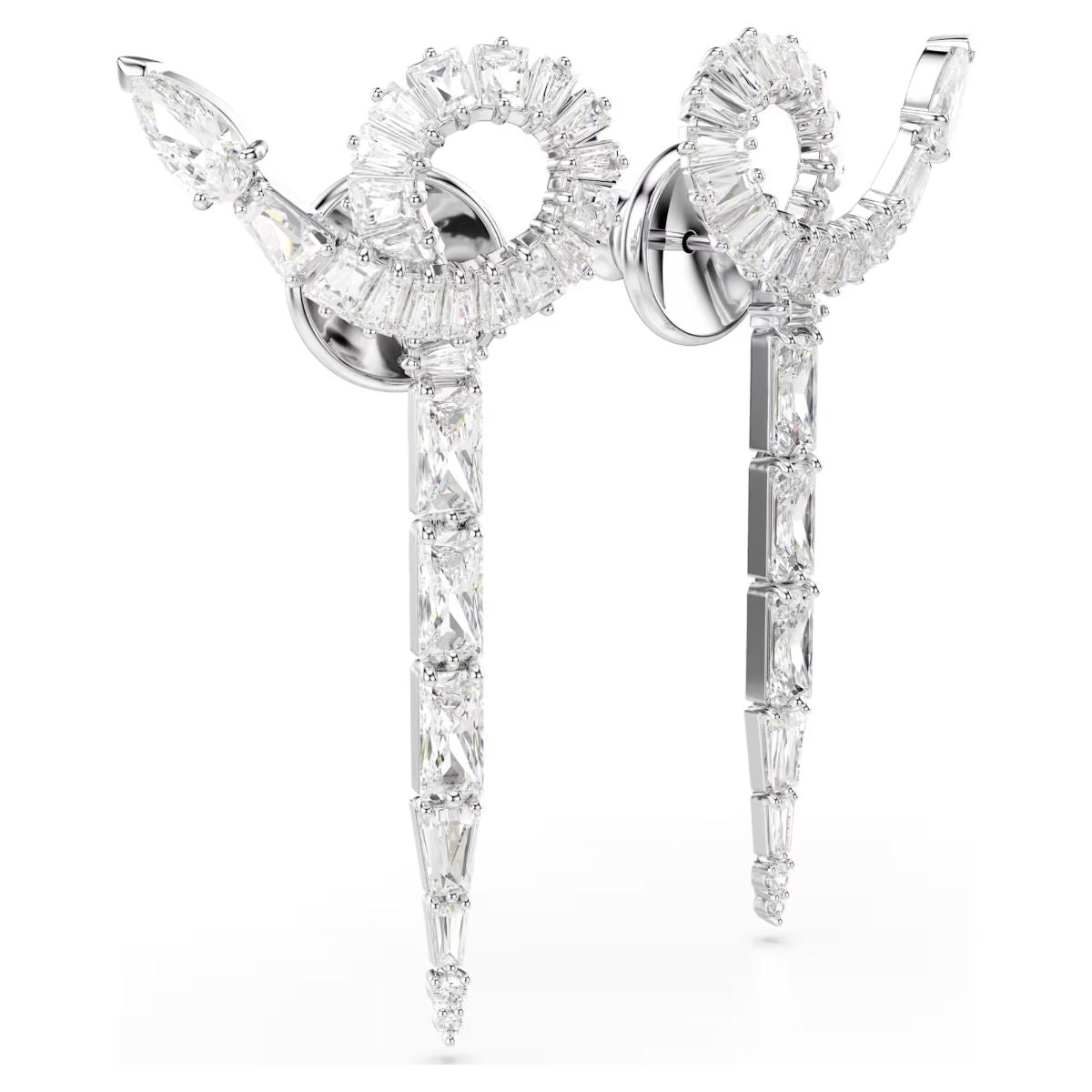 Snake drop earrings, Mixed cuts, Year of the Snake, White, Rhodium plated