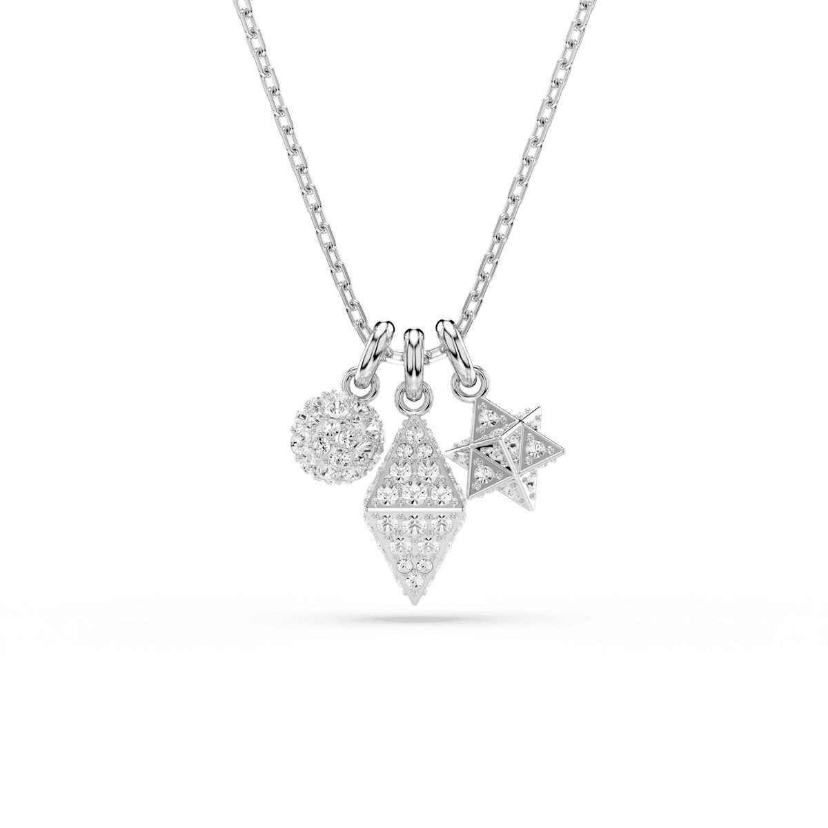 Dextera pendant, Round cut, Sphere and cube, White, Rhodium plated