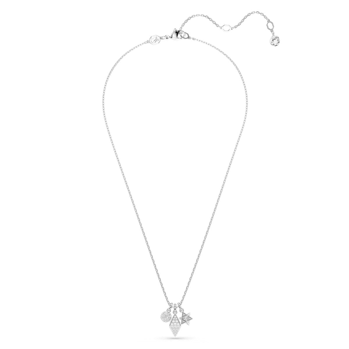 Dextera pendant, Round cut, Sphere and cube, White, Rhodium plated