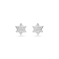 Dextera stud earrings, Round cut, Star, White, Rhodium plated