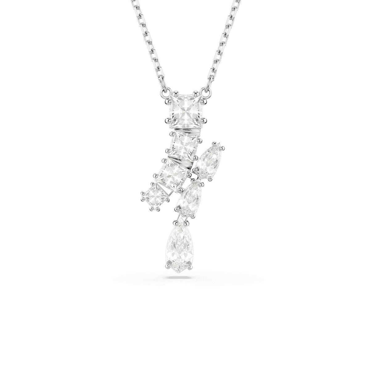Matrix pendant, Mixed cuts, White, Rhodium plated