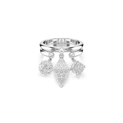 Dextera ring, Set (2), Sphere and cube, White, Rhodium plated
