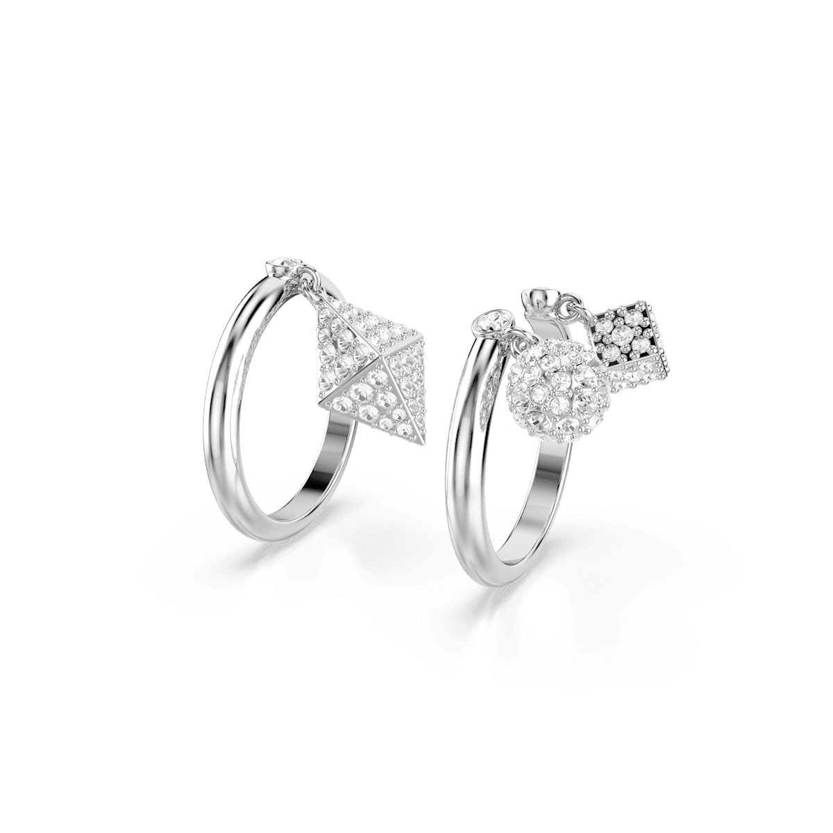 Dextera ring, Set (2), Sphere and cube, White, Rhodium plated