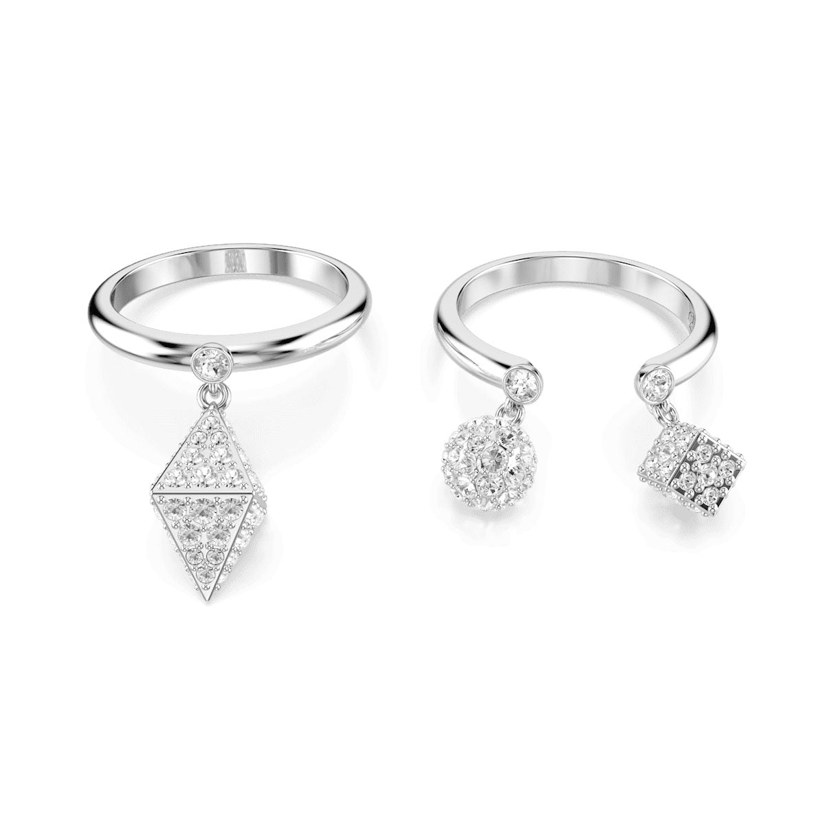 Dextera ring, Set (2), Sphere and cube, White, Rhodium plated