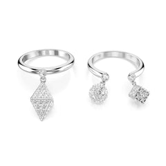 Dextera ring, Set (2), Sphere and cube, White, Rhodium plated