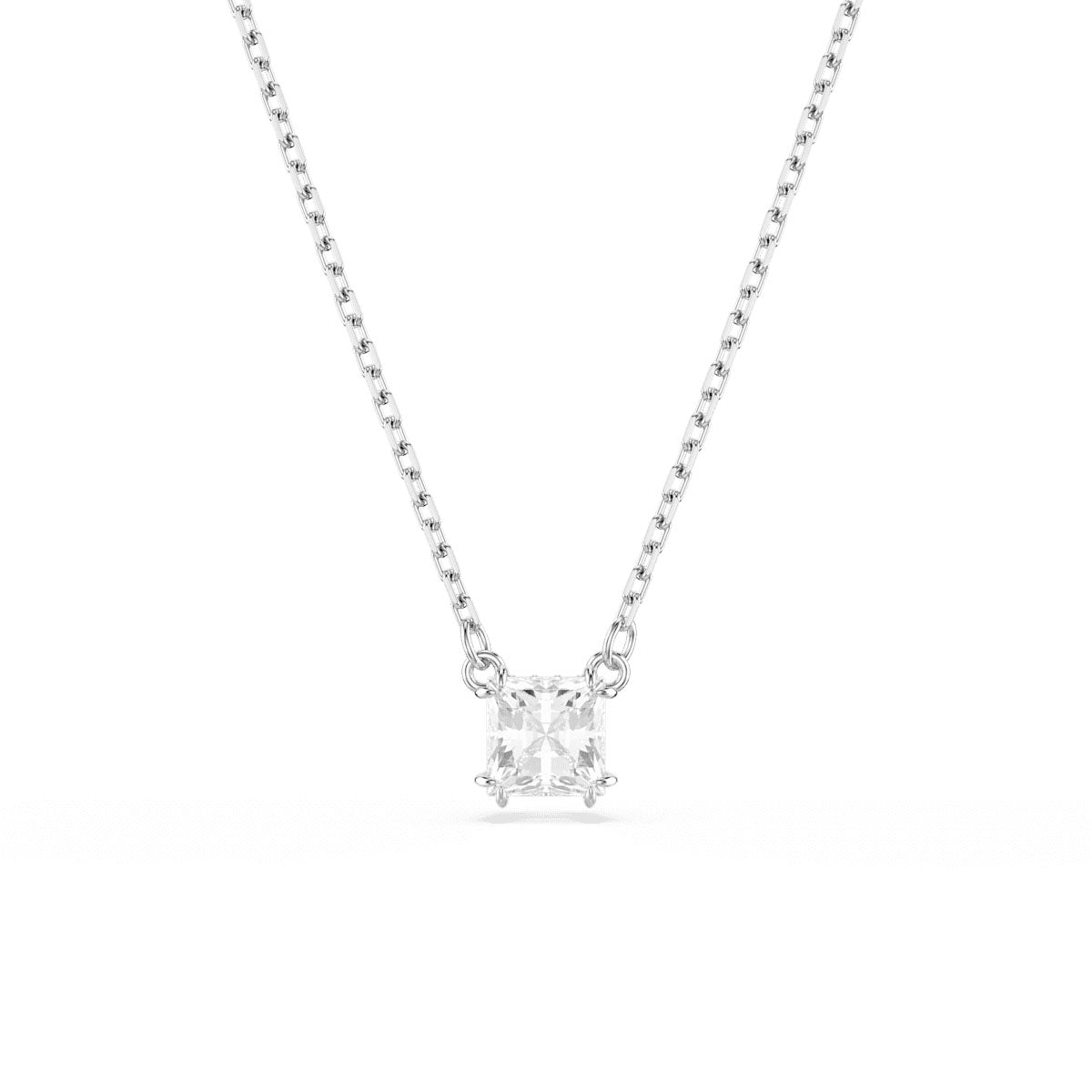 Stilla Attract pendant, Square cut, White, Rhodium plated