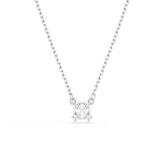 Stilla Attract pendant, Square cut, White, Rhodium plated
