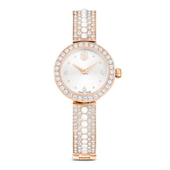 Matrix Pearl Bangle watch, Swiss Made, Crystal bracelet, White, Rose gold-tone finish