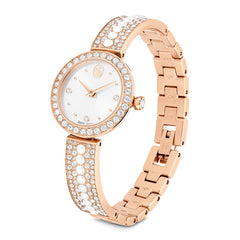 Matrix Pearl Bangle watch, Swiss Made, Crystal bracelet, White, Rose gold-tone finish