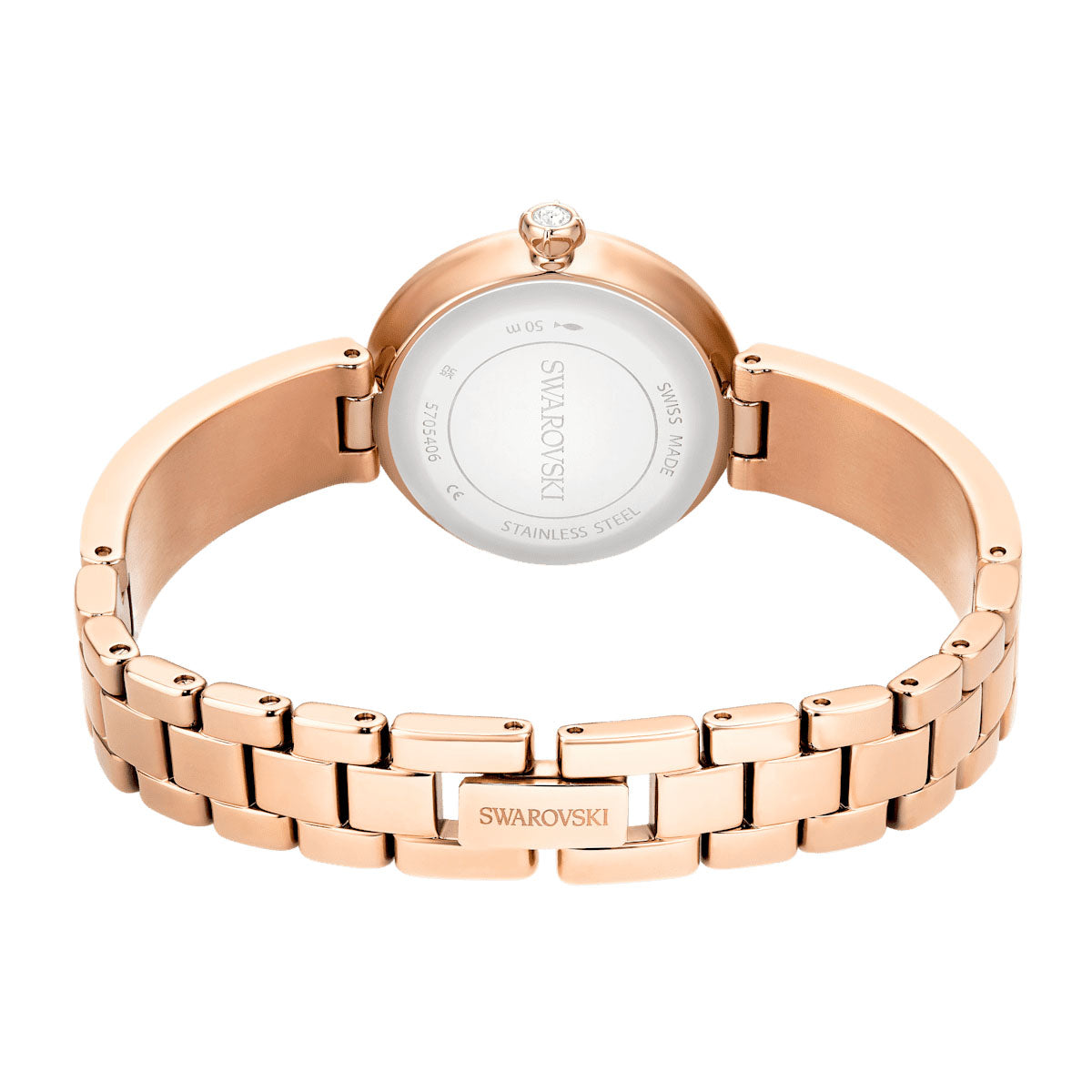 Matrix Pearl Bangle watch, Swiss Made, Crystal bracelet, White, Rose gold-tone finish