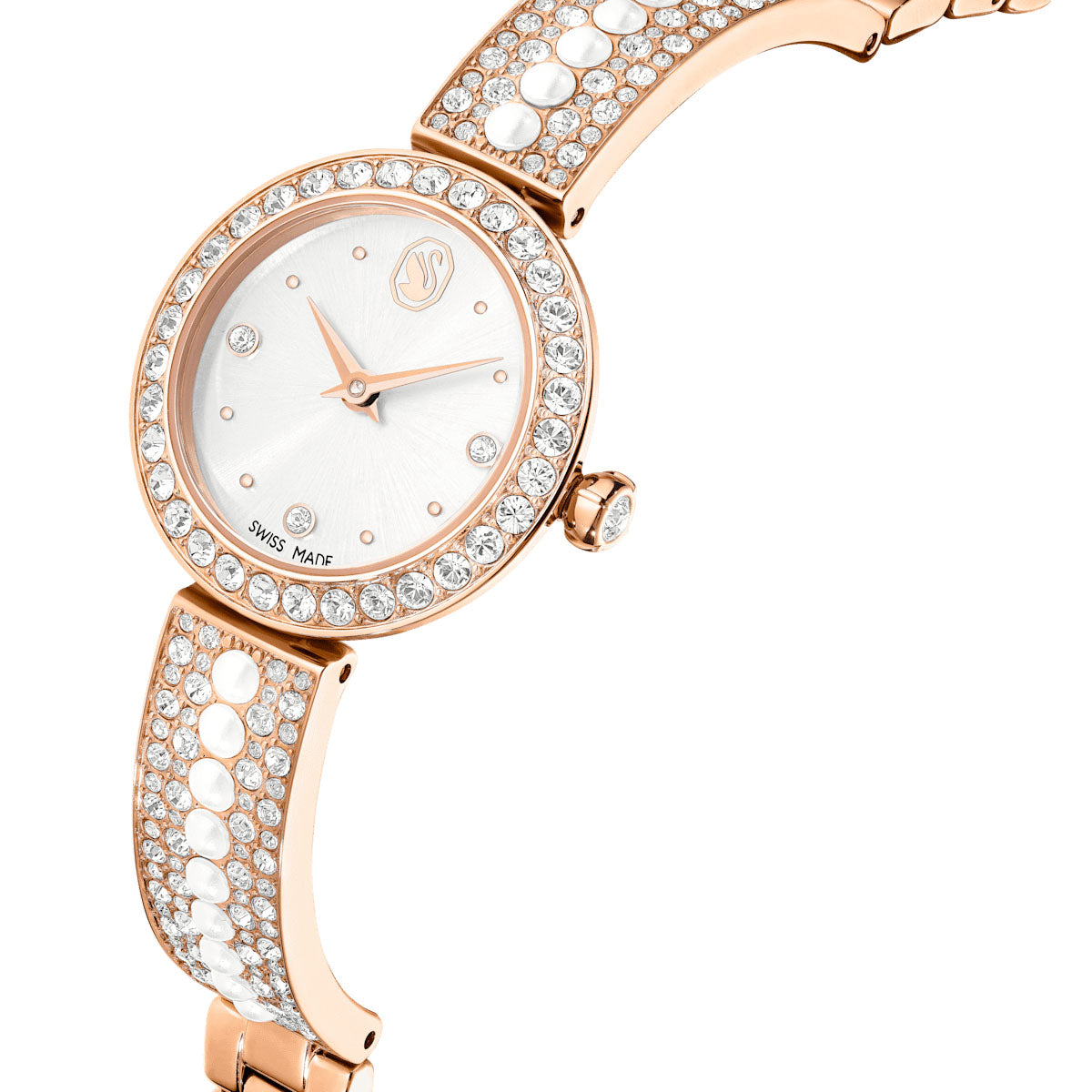 Matrix Pearl Bangle watch, Swiss Made, Crystal bracelet, White, Rose gold-tone finish