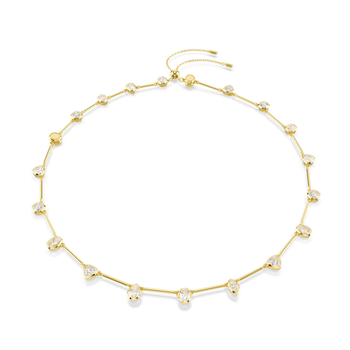 Imber Tennis necklace, Magnetic closure, Mixed cuts, White, Gold-tone plated
