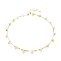Imber Tennis necklace, Magnetic closure, Mixed cuts, White, Gold-tone plated
