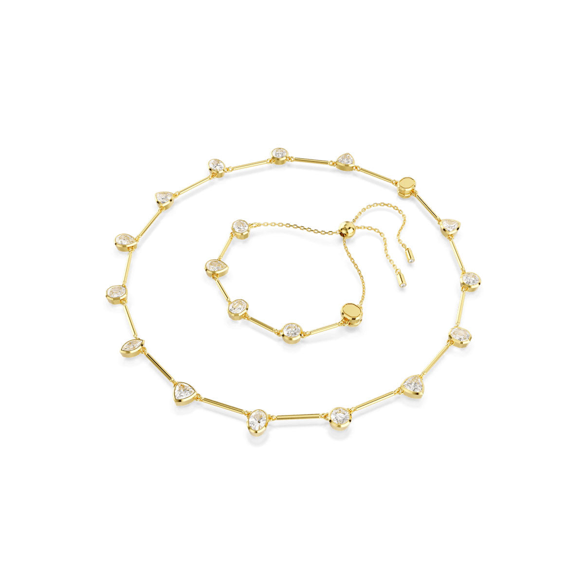 Imber Tennis necklace, Magnetic closure, Mixed cuts, White, Gold-tone plated