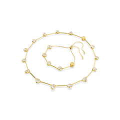 Imber Tennis necklace, Magnetic closure, Mixed cuts, White, Gold-tone plated