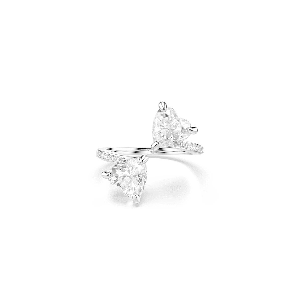 Mesmera Attract open ring, Heart cut, Pavé, Heart, White, Silver-tone finish