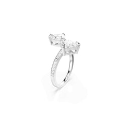 Mesmera Attract open ring, Heart cut, Pavé, Heart, White, Silver-tone finish