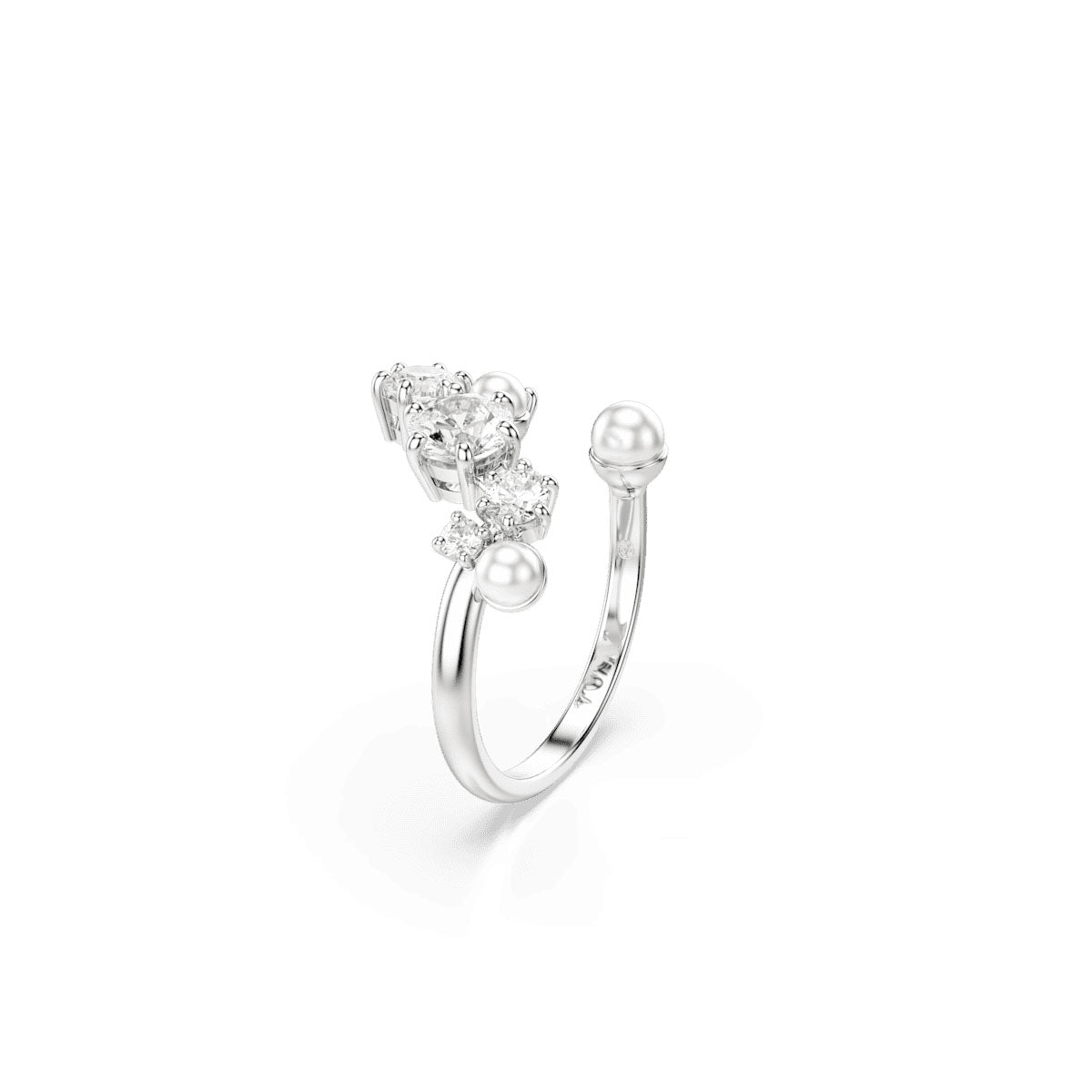 Constella open ring, Crystal pearl, Round cuts, White, Rhodium plated