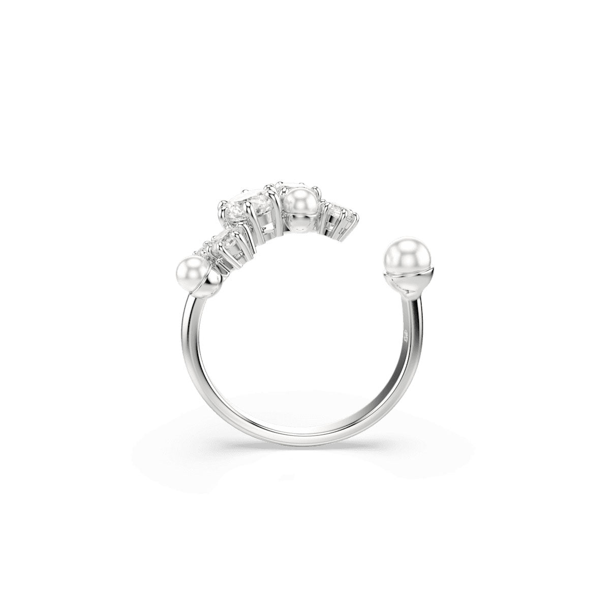 Constella open ring, Crystal pearl, Round cuts, White, Rhodium plated