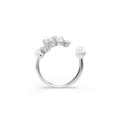 Constella open ring, Crystal pearl, Round cuts, White, Rhodium plated