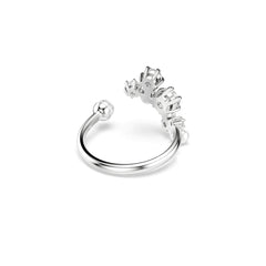 Constella open ring, Crystal pearl, Round cuts, White, Rhodium plated
