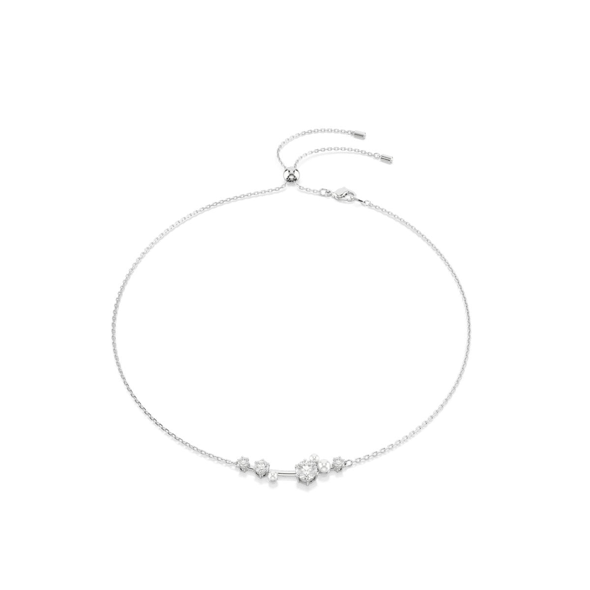 Constella necklace, Crystal pearl, Round cuts, White, Rhodium plated