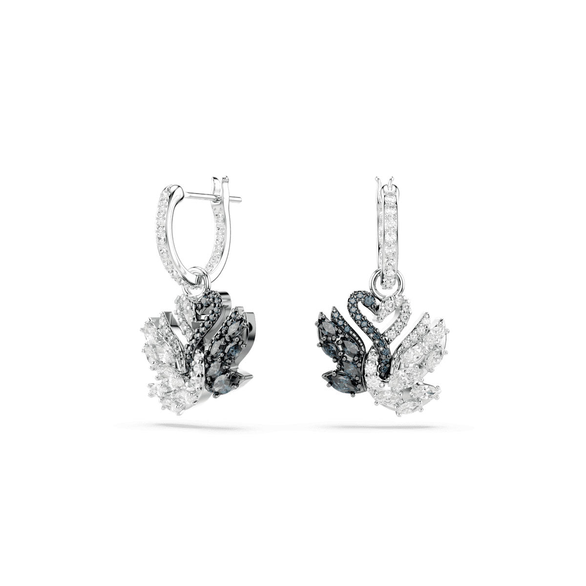 Swan drop earrings, Swan, Black, Mixed metal finish