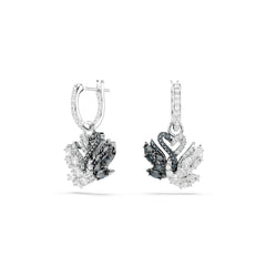 Swan drop earrings, Swan, Black, Mixed metal finish