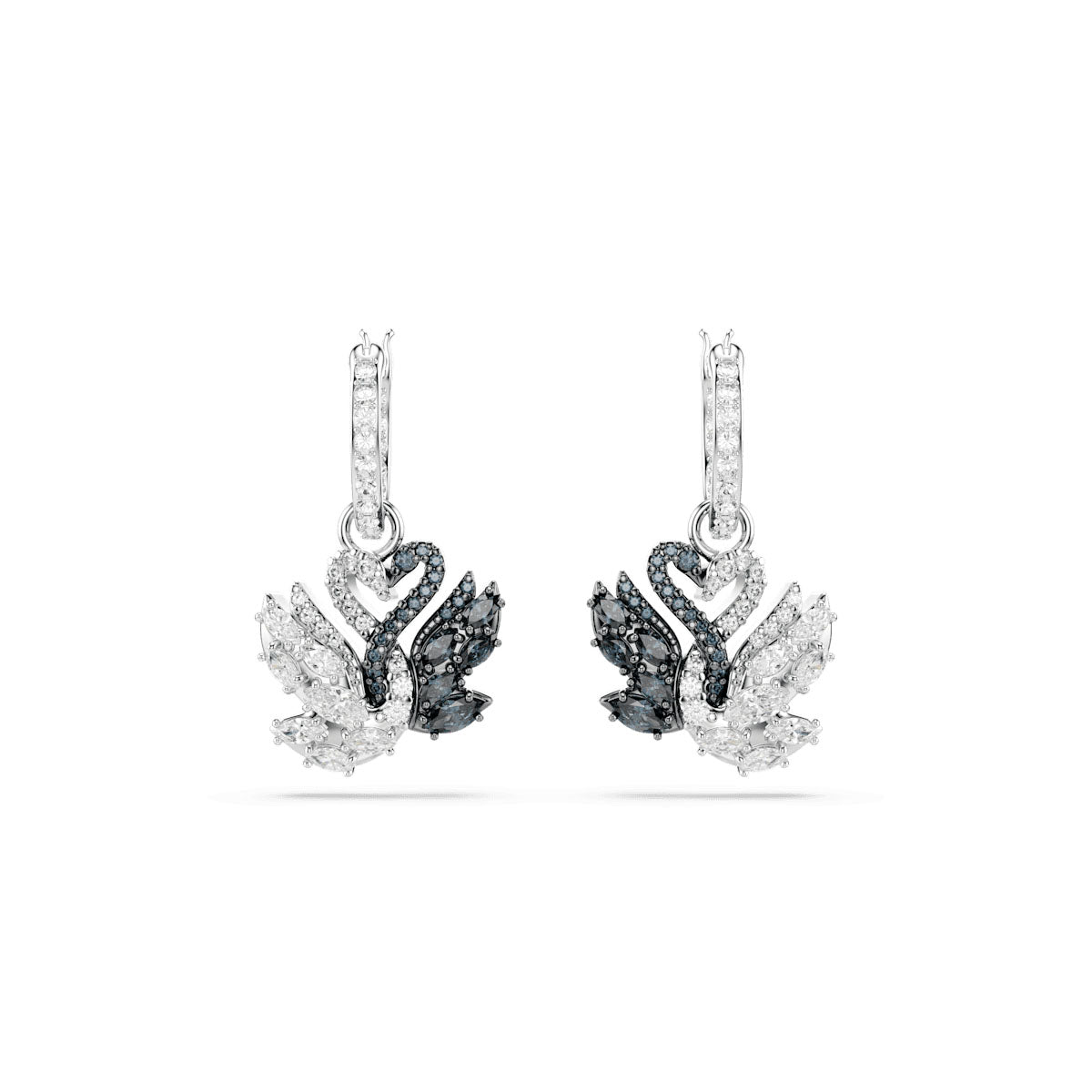 Swan drop earrings, Swan, Black, Mixed metal finish