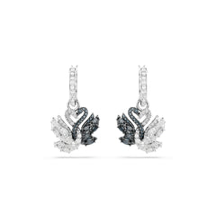 Swan drop earrings, Swan, Black, Mixed metal finish