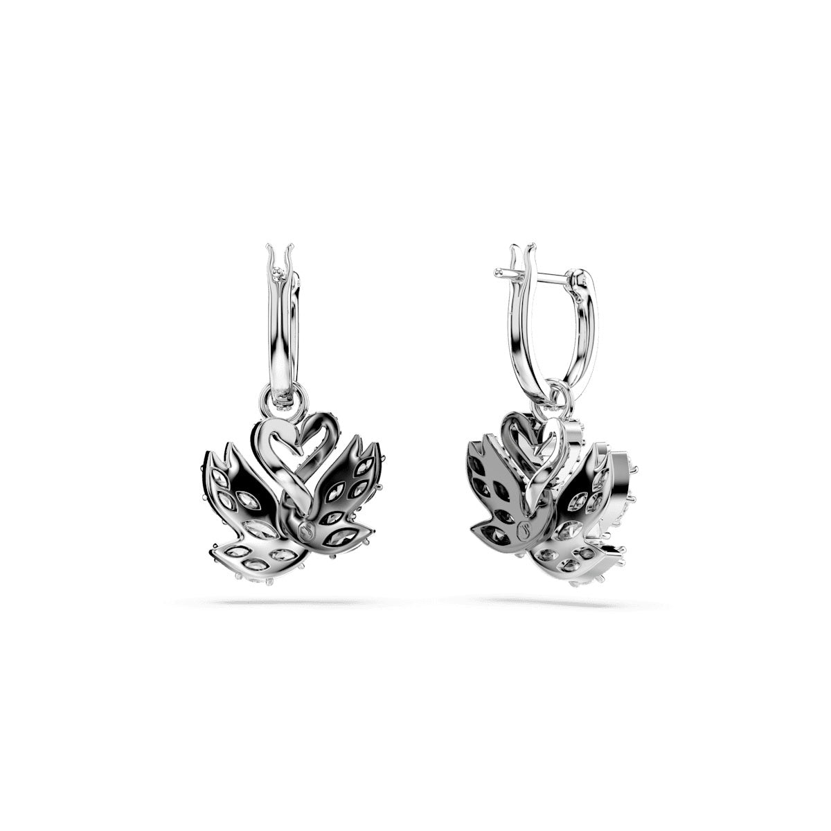 Swan drop earrings, Swan, Black, Mixed metal finish