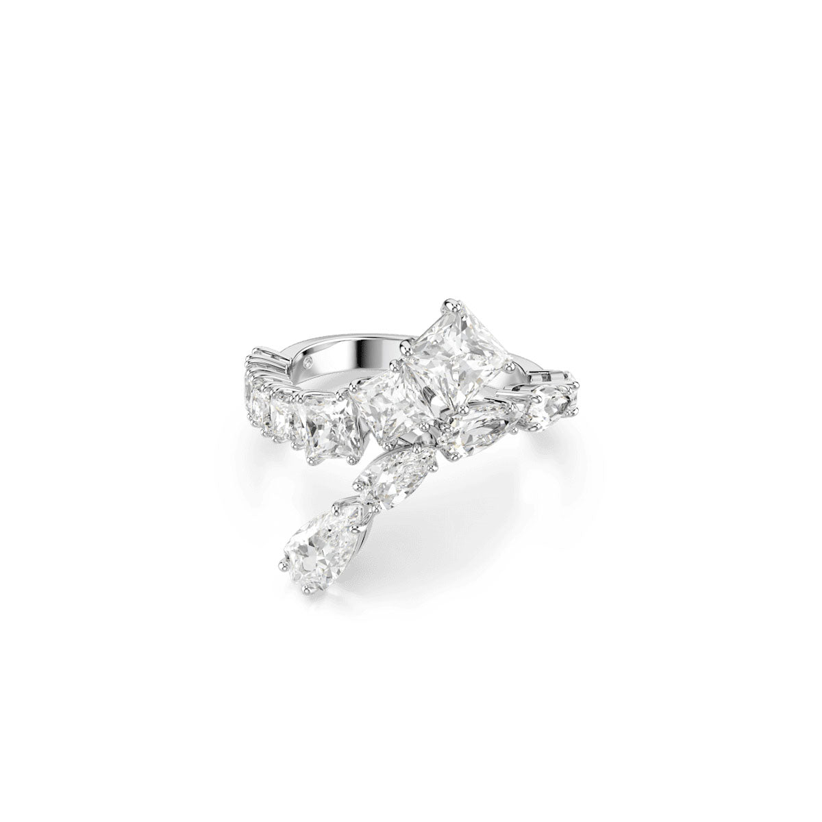 Matrix ring, Mixed cuts, White, Rhodium plated