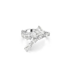 Matrix ring, Mixed cuts, White, Rhodium plated