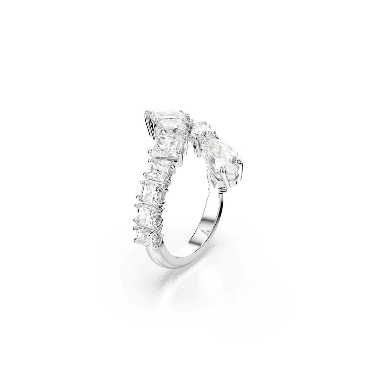 Matrix ring, Mixed cuts, White, Rhodium plated