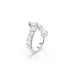 Matrix ring, Mixed cuts, White, Rhodium plated
