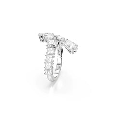 Matrix ring, Mixed cuts, White, Rhodium plated