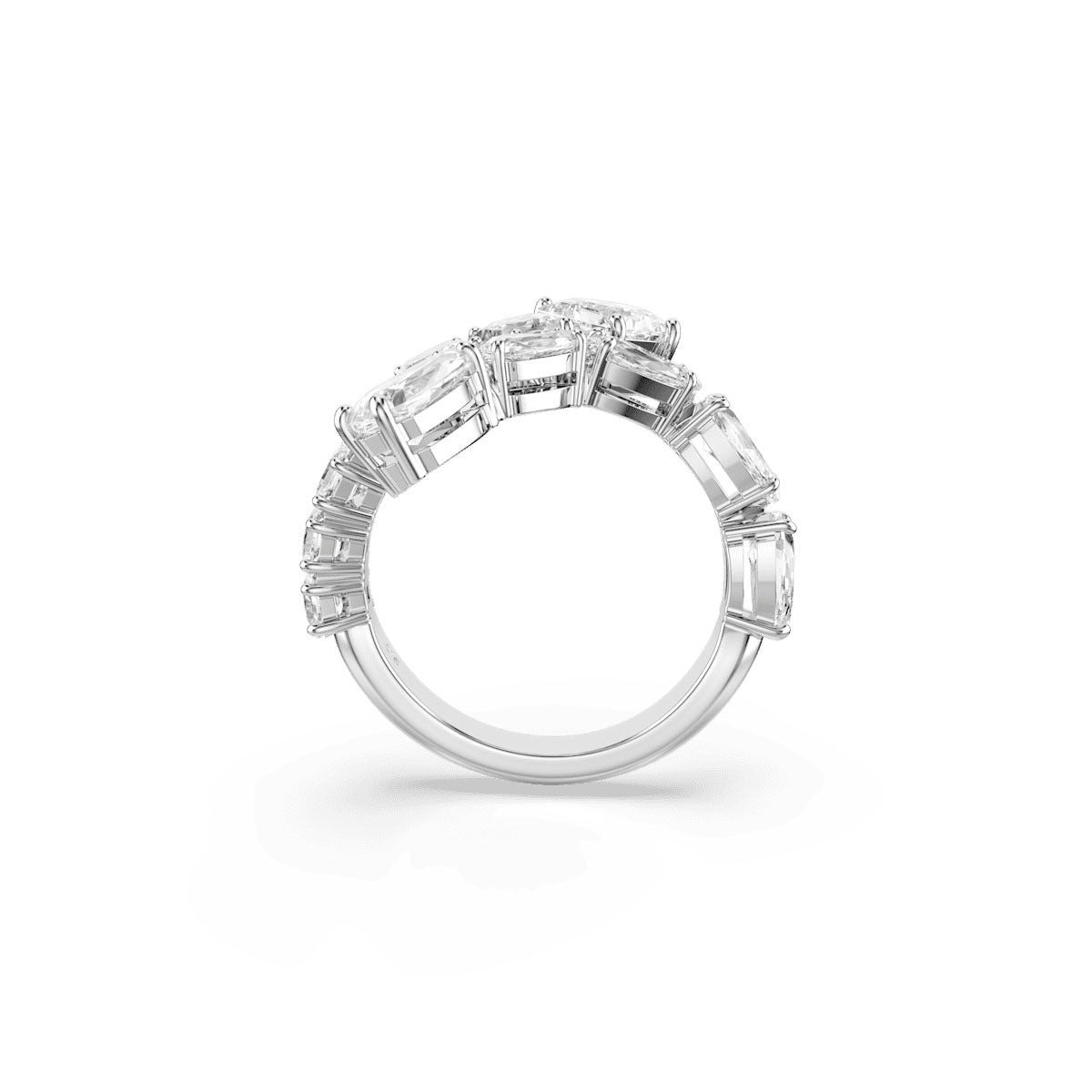 Matrix ring, Mixed cuts, White, Rhodium plated