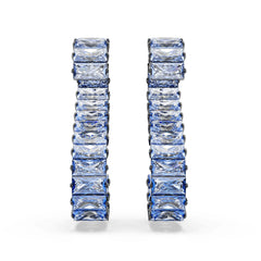 Matrix drop earrings, Baguette cut, Blue, Ruthenium plated