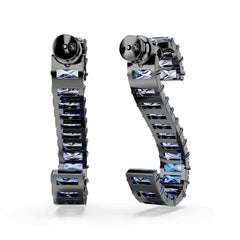 Matrix drop earrings, Baguette cut, Blue, Ruthenium plated